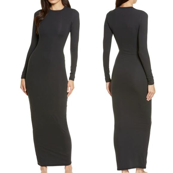 SKIMS Dresses & Skirts - NWT SKIMS Fits Everybody Crew Neck Long Sleeve Dress Onyx Size XS  Retail $90